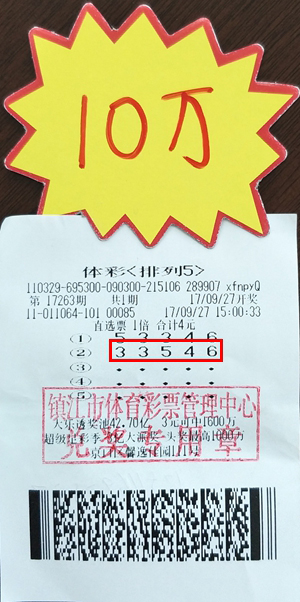 雨过天晴 镇江彩民4元拿下体彩“排列5”奖金10万元！ 照片.jpg