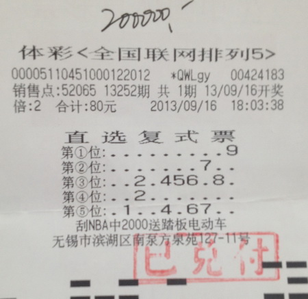 无锡新婚夫妻直选复式”排列5“ 喜获20万大奖.jpg