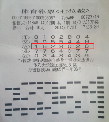 　镇江老彩民购彩好心态  守号反中”七位数“1万大红包照片.jpg