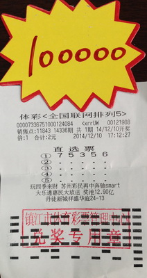 镇江彩民2元随机购排列五   喜获体彩奖金10万元照片2.jpg